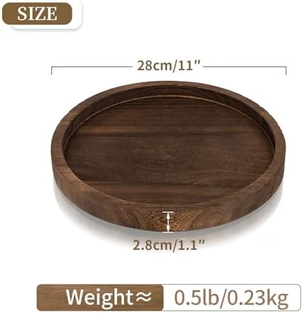 Hanobe Candle Plate Holder Tray: Decorative Wooden Tray Rustic Round Plate Farmhouse Centerpiece Small Candle Holder Trays for Coffee Table Living Room Kitchen Vintage Home Decor - Image 4