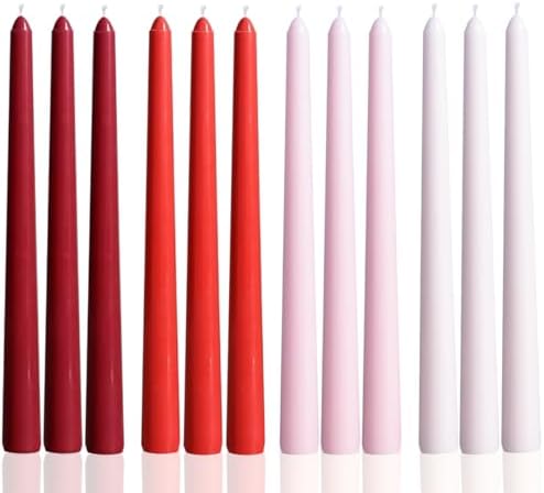 10 Inch Red Taper Candles-Dripless Unscented Tapered Candle Smokeless Candlestick Long Slow Burning 8 Hours Tall Sticks for Christmas Wedding Dinner Parties 12 Pack by MAITREYA