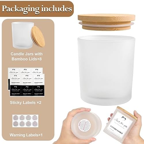 CONNOO 8 Pack 14 OZ Frosted Glass Candle Jars with Bamboo Lids - Image 3