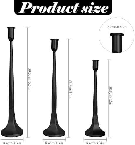 Black Taper Candle Holders Set of 3, Tall Candlesticks - Image 7