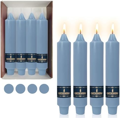 Blue Taper Candle Dripless Candlesticks - Gedengni 4pcs Unscented Candles Long Candle Sticks 7inches Grey Tapered Candles for Home Party Wedding Restaurant Holiday Decor,18D-GREBLU by Gedengni