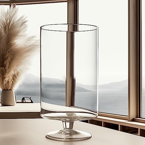 CYS EXCEL Glass Hurricane Pillar Candle Holder (H:13.5" W:8") | Multiple Size Choices Short Stem Candle Centerpieces | Stemmed Glass Cylinder Candle Vase - Image 5