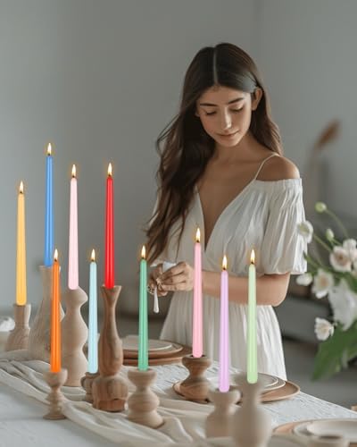 10 Inch Colored Spell Taper Candles-Dripless Unscented Chime Tapered Candle Smokeless Candlestick Long Slow Burning 8 Hours Tall Sticks for Birthdays Christmas Dinner Parties 12 Pack - Image 3