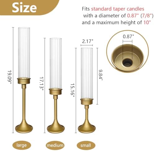 Gold Hurricane Candle Holders - Brass Candlestick Holders Set of 3 - Image 5