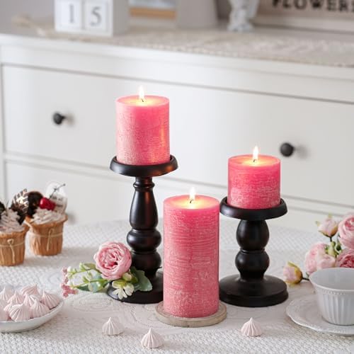3x6 Inch Pink Pillar Candles Set of 3 - Hand-Poured Unscented Candles, Long Clean Burning, Smokeless Dripless Candle for Dinner Table, Home, Bathroom, Wedding, Valentines Day Decor - Image 5