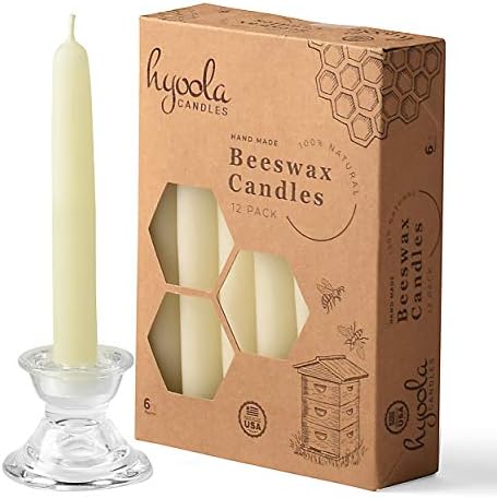 Hyoola 6" Beeswax Taper Candles 12 Pack - Handmade, All Natural, 100% Pure Unscented Bee Wax Candle - Tall, Decorative, White 6 Hour Burn Time - Image 3