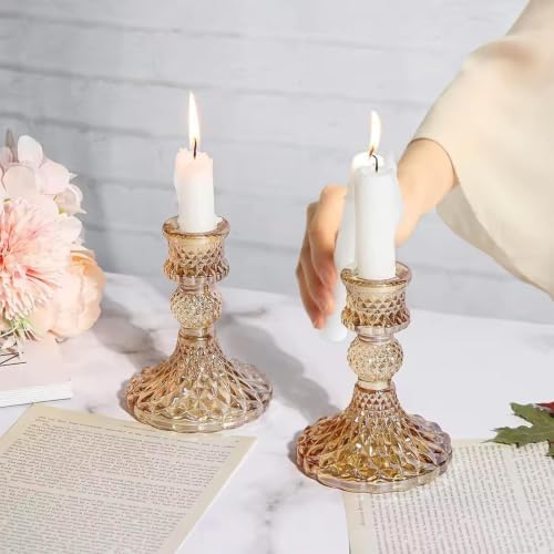 2 Pack Glass Taper Candlestick Holders, Gold Candlestick Holders, 4" H Crystal Candle Holders Decorative Candle Stand Centerpiece for Wedding, Festival, Dinning Party Table Decor - Image 5