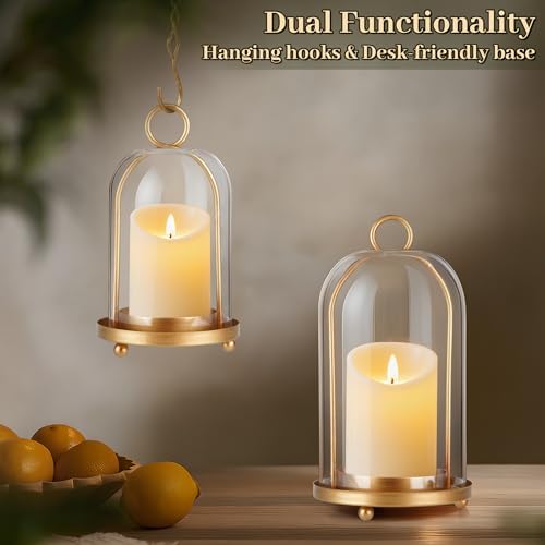 Glass Hurricane Candle Holder Decorative Golden Candle Lantern - Image 2