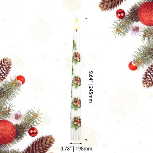 Christmas Flameless Taper Candles with Pine Leaves, Pine Cones, Bells - Image 2