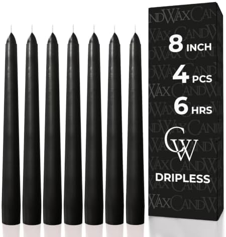 CANDWAX 8 inch Taper Candles Set of 12 - Halloween Candles - Black Candles by CANDWAX