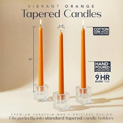 Royal Imports Unscented Taper Candles 12" Orange 9HR Burn Time Set of 12 - Image 2