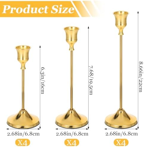 12Pcs Brass Gold Metal Taper Candle Holders, Vintage Candlestick Holder, Decorative Metal Candle Sticks, Candlesticks for Table Mantel Wedding Home Decor Housewarming Gift - Image 2