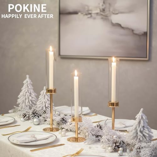 POKINE Gold Candle Holders Set of 3 for Taper Candle Holders - Image 5