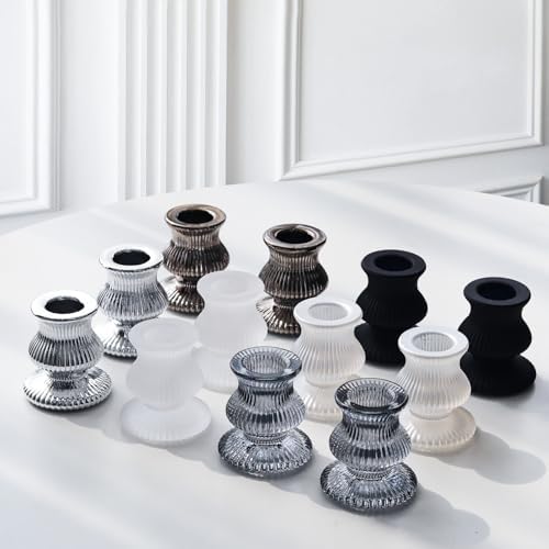 WDHODEC Black White Candlestick Holders 12PCS Glass Taper Candle Holders for Table Centerpiece Colorful Candle Sticks for Wedding, Party and Festival Decoration - Image 2