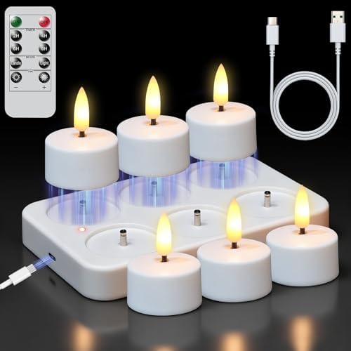 GenSwin Rechargeable Tea Lights Candles Remote Timer Charging Base White by GenSwin