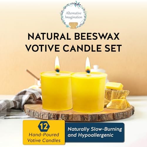 12 Pack of Beeswax Votive Candles - 100% Pure, Natural Beeswax with Natural Light Honey Scent - 15 Hour Burn - Alternative Imagination - Image 2