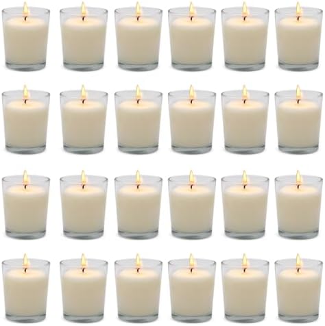 24 Pack White Unscented Glass Votive Candles by Unknown