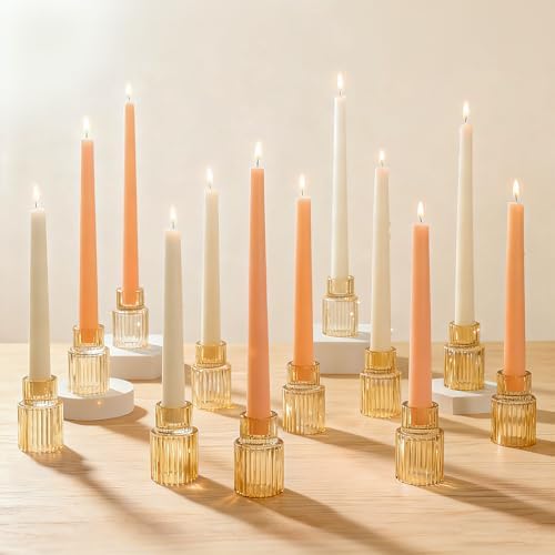 12 Pack Amber Glass Taper Candle Holders for Christmas Centerpieces by Unknown