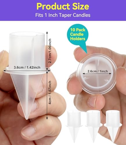10 Pack Plastic Taper Candle Holders with Spike Base, 1 Inch Fit, - Image 2