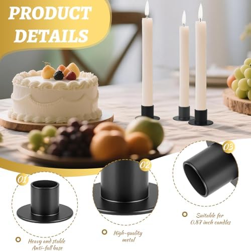 48Pcs Black Metal Taper Candle Holders Set - 2"×1" Elegant Bulk Heavy Base Candlestick Centerpieces for Table Decor, Wedding, Anniversary, Dinner Party - Image 3