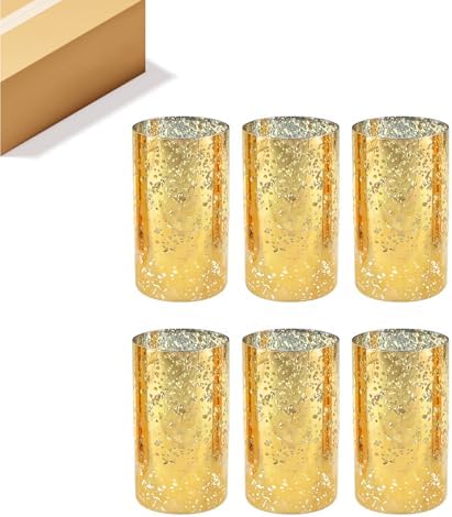 WGVI Hurricane Candle Holder Sleeve, W: 4", Ht: 8", Gold Speckled Glass Cylinder Open Both Ends, Chimney Tube Shade, 6 Pieces by WGVInternational-OpusGlassware
