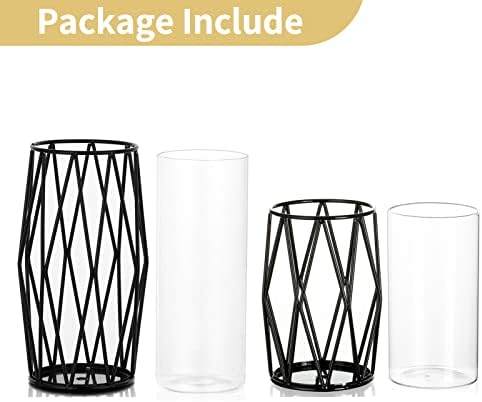 NUPTIO Black Geometric Hurricane Glass Candle Holders, Set of 2 - Image 4