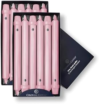 Colonial Candle Unscented Taper Candle, Classic Collection, Persian Pink, 10 in, Pack of 12 - Up to 8 Hours Burn by ColonialCandle