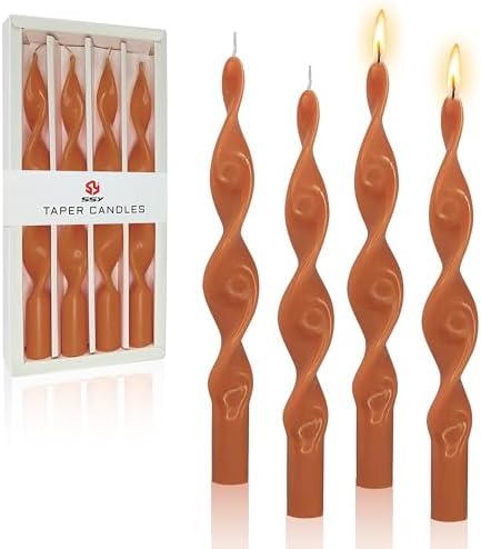 10 Inches Spiral Taper Candles Colorful Twisted Candle Dripless Long Candles, Handmade Candlesticks for Wedding Dinner Decor, Set of 4(Pumpkin) by FCMSHAMD