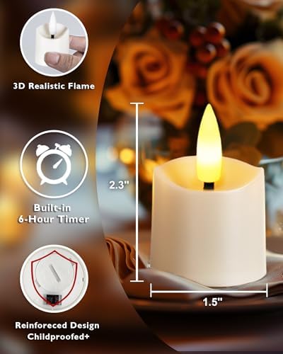 Homemory 12 Pack Timer LED Flameless Votive Tealights, White Base - Image 4