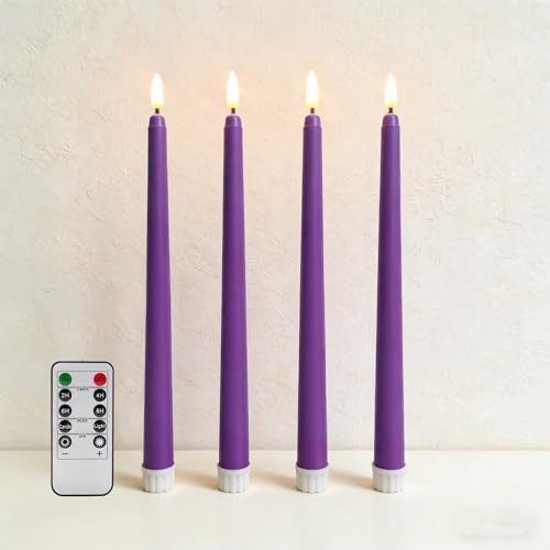 Purple Flameless Taper Candles LED Candlesticks with Remote Set of 4 by Ni-JASW