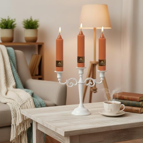 Earth Tone Short Chunky Taper Candles 7 Inch Pumpkin Color Candlesticks Fat Candles Handmade Clean Burning Unscented Candles for Fall Harvest Halloween Thanksgiving Dinners Parties and Home Décor - Image 4