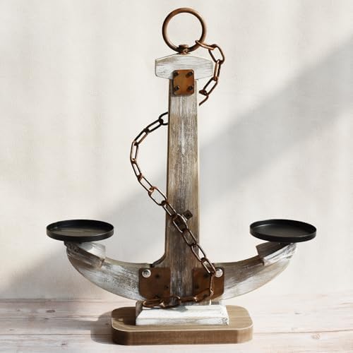 Wooden Anchor Candle Holder for 2 Candles，Rustic Candlestick Stand for Table Centerpiece ，Tall Candlestick with Unique Anchor Design for Home, Nautical,Beach & Lake House Decor（Brown） by Unknown