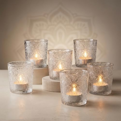 Clear Mandala Glass Tealight Holders, 6 Pack by ArtSecret