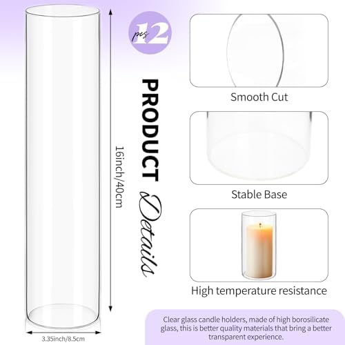 12Pack Glass Cylinder Vases for Centerpieces - 16 Inch Tall Flower Vase for Wedding Decorations, Floating Candle Holder Vase Bulk,Glass Hurricane Candle Holders for Table Shelf, Party, Home Decor - Image 2