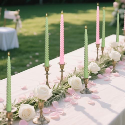 10 Pack Pink and 10 Pack Sage Green Spiral Taper Candles for Home Decor, 10 Inch Unscented Dripless Twisted Candlesticks for Weddings Dinner Holiday Decoration Formal Events - Image 2