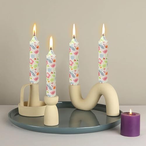 7 inch Short Candle Floral Candle Sticks Printed Candlestick Handmade Unscented Taper Candle 4 Pack Cute Flower Tapered Candles for Home Dinner Wedding Holiday - Image 2