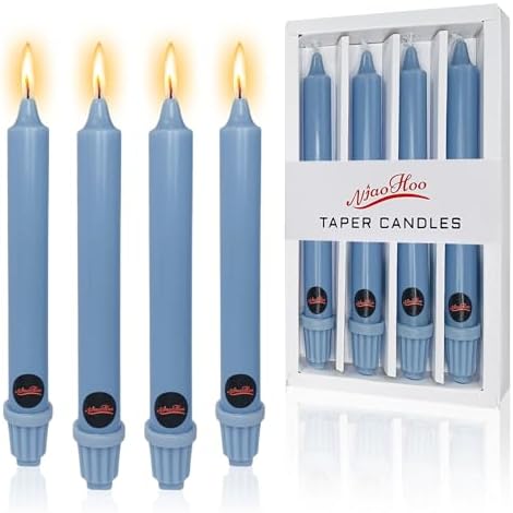 NJAO HOO Grey Blue Candlesticks 8 Inch Unscented Taper Candle Dripless Handmade Colored Candles for Home Decor Dinner Table Kitchen and Bedroom, 4 Pack by NJAOHOO