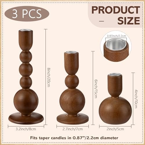 Tanlade 3 Pcs,Brown Wooden Candle Holders for Pillar Candle Stands - Image 2