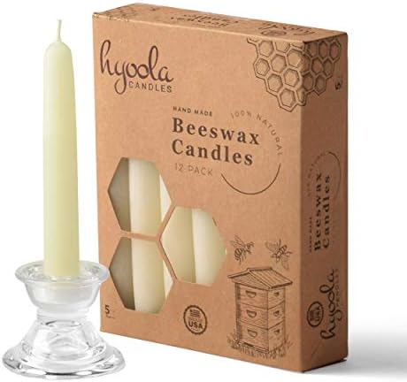 Hyoola 5" Beeswax Taper Candles 12 Pack - Handmade, All Natural, 100% Pure Unscented Bee Wax Candle - Tall, Decorative, White 5 Hour Burn Time - Image 3