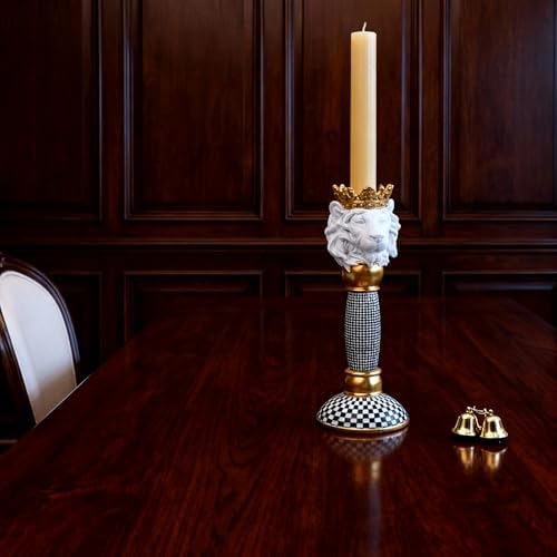 Checkered Animal Candle Holders, Resin Black White Checkered Tiger Head Candlestick Holders, Cute Black-and-White Pillar Candle Stand Home Decorations (Lion) - Image 5