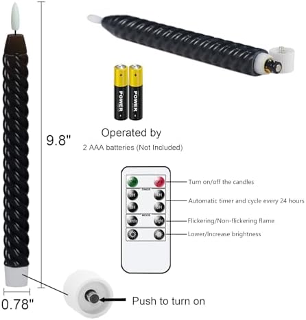 Halloween Black Flameless Taper Candles Flickering with Remote - Image 2