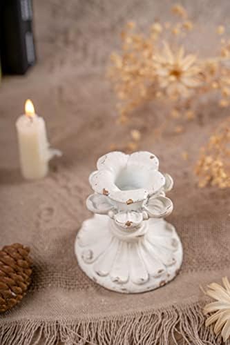 SOFE Vintage White Candle Stick Holder, Resin Taper Candle Holder Small - Image 2