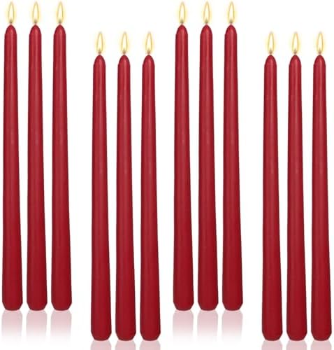 Burgundy 12 Inch Taper Candles Unscented Smokeless Long Tall Tapered Candle for Candlesticks Sticks Wedding Advent Home Decor Dinner Christmas，Set of 12 by LPUSA