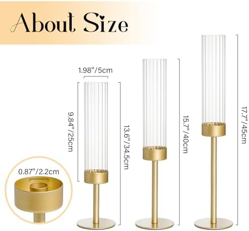 3 Pack Gold Hurricane Candle Holders for Table Centerpiece - Image 5