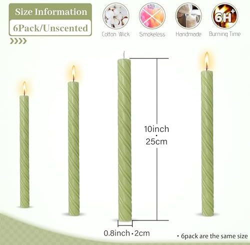 Matcha Green Spiral Taper Candle - 10 Inch YUKCAXDLS 6 Pack Unscented Dripless Candlesticks for Valentine's Day,Dinner,Party,Brithday,Wedding and Home Decoration - Image 5