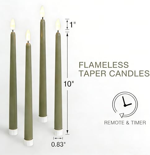 Olive Green Flameless Taper Candles with Remote Timer Set of 6 - Image 5
