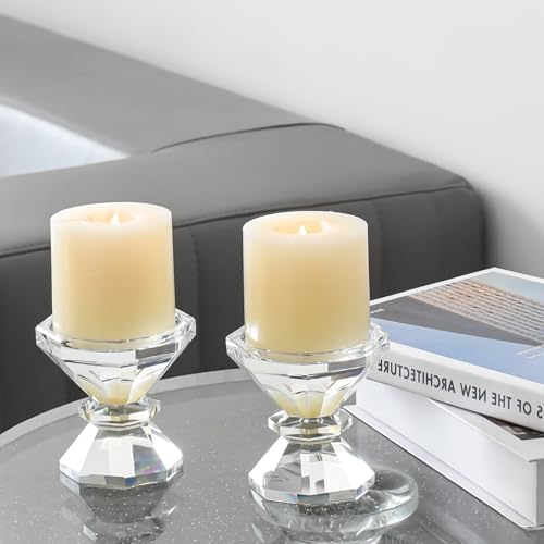 Crystal Candle Holders, Pillar Candlestick Set of 2, Modern Elegant Tall Crystal Candlesticks for Wedding Centerpieces, Christmas, Dining Table, Home, Party Decor - Image 6