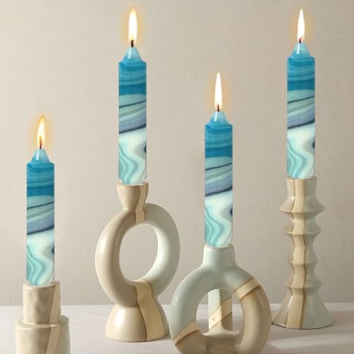 7 inch Short Candle Blue Quicksand Print Candle 4 Pack Handmade Unscented Taper Candles Printed Candlestick Smokeless Tapered Candles for Home Dinner Wedding Holiday - Image 2