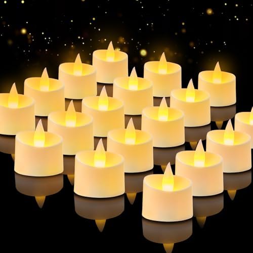 Flameless Tea Lights Set of 24 Realistic Battery Operated Candles with Climbing Flame Effect, Cozy Ambient Candles for Wedding Party Home & Table Decor, 150H+ Battery Included (Ivory) by Unknown