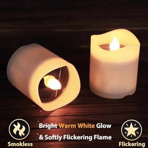 Solar Candles Outdoor Waterproof, 4pcs Rechargeable Dusk to Dawn Little Votive Candles, Flameless Flickering Solar Tea Lights for Patio Yard Deck Pathway Window Outdoor Lantern Decor (Warm White) - Image 5